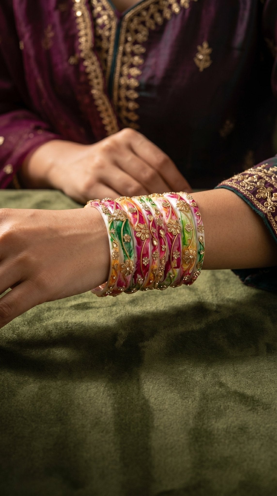 Timeless-Green Elegance – Exclusive Kada Set - AVARKA